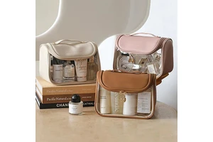 Customizable Portable Makeup Organizer PU Leather Zipper Closure Case Fashionable Travel Storage Bag