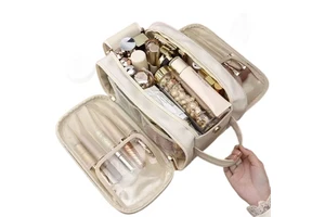 Custom Hardware Zipper Design Large Capacity Portable Travel Toiletry Cosmetic 3-Layer Waterproof Makeup Organizer Bag