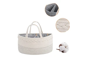 Portable Removable Nursery Custom Storage Basket Nappy Cotton Rope Diaper Caddy Baby Organizer Bag