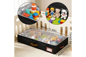 Under Bed Storage Bag 80x45x15cm Transparent Zippered Multipurpose Bedroom Organizing Container For Toys Clothing Quilt
