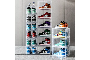 Large Shoe Storage Box Fit Size 13 Closet Space Save Shoe Rack Sneaker Container Bin Clear Plastic Stackable Shoe Organizer