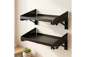 JH-Mech Garage Wall Shelves With Lip Space-Saving Foldable Design 17 X 10 Inch Alloy Steel Black Metal Floating Shelf