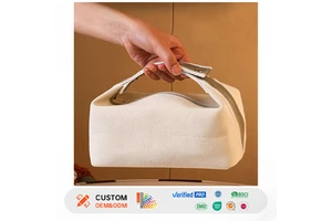 Custom Portable Water Resistant Canvas Small Cosmetic Bag Travel Toiletry Bag Makeup Bag with Handle