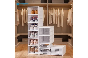 Clear Multi Layer Stackable Plastic Shoe Box with Pressure Resistant Design, Folding Shoe Storage Box for Closet