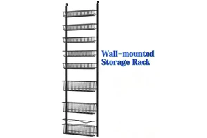 Wall-mounted Modern Minimalist Foldable 8-tier Adjustable Metal Hanging Rack 3 Large Baskets for Kitchen Bedroom Spice Storage