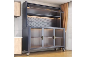 Modern Metal Multi-Layer Kitchen & Dining Room Storage Cabinet for Oven Microwave Pots Pans and Dining Room Organization
