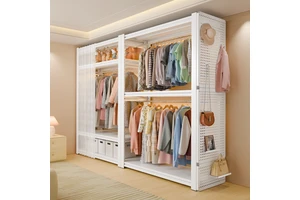 Steel Coat Rack Rental Room Clothing Storage Simple Assembly Floor-mounted Latticework Metal Dustproof Simple Wardrobe