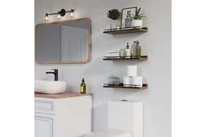 3-tier Wooden Multi-Purpose Hook-Type Wall-mounted Bathroom and Kitchen Storage Rack Organizer with Customizable Shelves