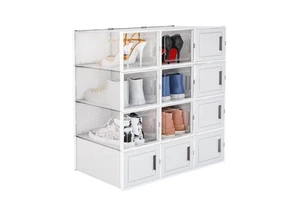 12 Pack Shoe Storage Box Clear Plastic Stackable Shoe Organizer for Closet Foldable Shoe Containers Bins
