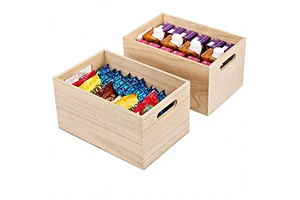 Unfinished Rectangular Wood Crates Pantry Closet & Cabinet Storage Organizer Bins (2 Pack 11.25x7.5x6 Inches)