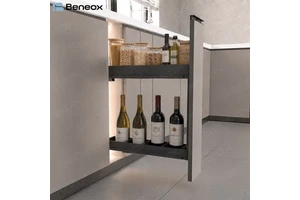 Beneox Modern Kitchen Base Cabinet Accessories Sliding Stainless Steel Bottle Basket Pull Out Spice Rack Space-Saving Hardware