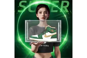 Plastic Stackable Shoe Boxes Transparent Sneaker Crates Folding Magnetic Door Clear Shoe Storage Sneaker Storage Box BT-376