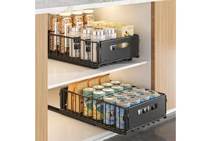Metal Cabinet Organizers Heavy Duty Pull Out Shelf Adhesive Slide Out Drawers Storage Rack Kitchen Organizer