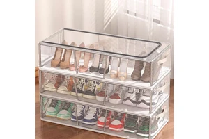 Transparent PP Plastic Shoe Storage Box Foldable Space-Saving Home Bed Bottom Shoe Rack Dustproof Thickened Fit Aluminum Type