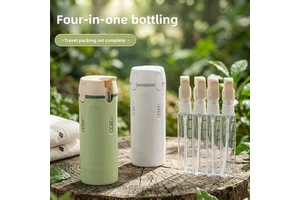 NEW 4-in-1 Sustainable Plastic Modern Cylinder Travel Refillable Portable Spray Bottles Cosmetics Shampoo Lotion Dispenser