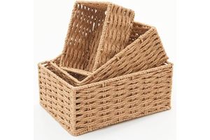Small Wicker Basket For Organizing, Woven Storage Basket Handwoven Natural Paper Rope Baskets To Perfect For Home Decor