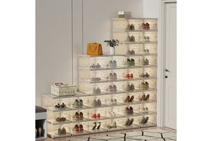 New Arrival Large Shoe Storage Cabinets Box Plastic Foldable Stackable Shoe Rack Sneaker Containers Bins Holder with Wheel
