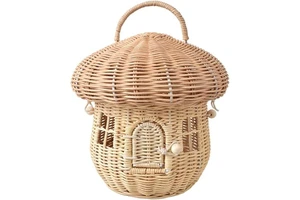 Rattan Storage Basket Decorative Woven Basket with Lid, Woven Handles Baskets for Shelf Organizer, Baby Kid Room Decor Box