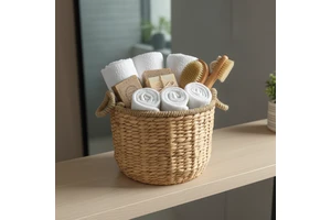 Natural Water Hyacinth Woven Hanging Storage Basket with Handle Eco-Friendly Handmade Clothes & Laundry Organizer