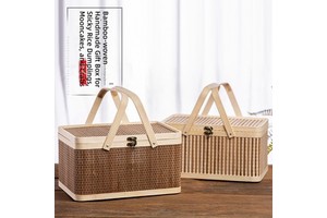 New Chinese Style Eco-Friendly Bamboo Woven Box-Portable Double Handles Rectangular Storage Basket For Dragon Boat Festival