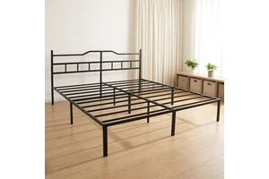 Heavy Duty Metal Slat Support Squeak Resistant Spacious Underbed Storage 14" Queen Size Metal Platform Bed Frame