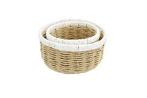 Multi Color Iron Frame PE Woven Storage Basket, Durable Hand Woven Storage Basket