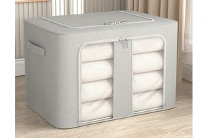 High Quality Clothing Stackable Storage Bag Bins 2 Windows Home Closet Organizer Steel Frame Folding Storage Box