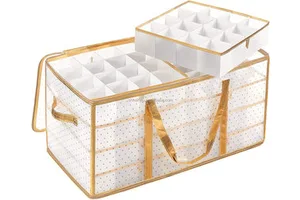 Luxury Waterproof Collapsible 35L+ Square Golden Design Adjustable Divider Plastic Christmas Decorations Ornaments Balls Storage