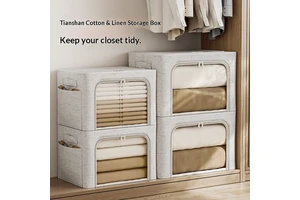Cotton Linen Clothing Storage Box Foldable Side Pocket Organizer Dustproof Moisture-proof Design Portable Home Storage