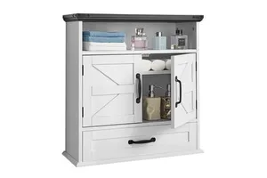 Adjustable Shelf Bathroom Wall Cabinet 2-Door Toilet Storage Medicine Organizer Hanging Wall Mounted Wall Storage