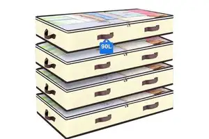 Pack of 4 Under the Bed Storage Bins for Clothes Blankets Winter Clothing & Shoes - Underbed Storage Containers With Handles