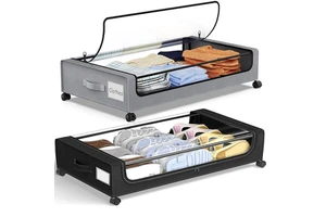 Under Bed Rolling Storage with Wheels 4 Pack Large Under Bed Containers with Clear Lids Under Bed Storage Bins for Clothes Shoes