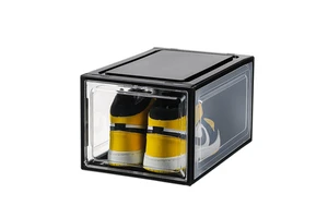 Space Saving Foldable Stackable Side Opening Shoe Organizer Clear Sneaker Crate Storage Box