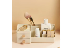 MONR Home Use Multi-Layer Plastic Cosmetic Storage Box with Drawer Organizer for Lipsticks Makeup Brushes Makeup Organizer