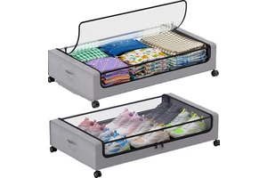 Under Bed Storage Container with Wheels Lid Dustproof Underbed Organizer Box for Clothes Shoes Bedroom Storage Organizer