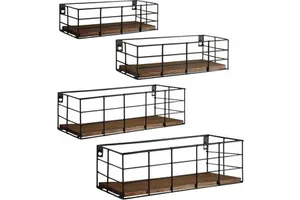 4 Set Durable Floating Shelves Wire Storage Baskets-Vintage Hanging Wall-Mounted Shelves for Living Room Bathroom-Heavy Duty