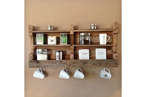 Wall Mounted Shelves Wooden Storage Stand in Natural Color