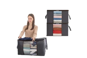 Large Capacity 90L Foldable Non-Woven Transparent Window Quilt Storage Bag for Clothes Organizer