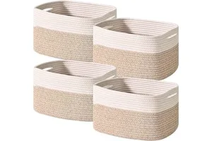 Modern Rectangle Cotton Rope Woven Foldable Storage Basket With Hollow Handles For Organizing Toys Books Clothes