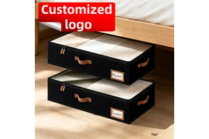 Black Under Bed Storage Containers with Clear Lid, Reinforced Leather Handles & Zipper, Foldable Fabric Storage Boxes