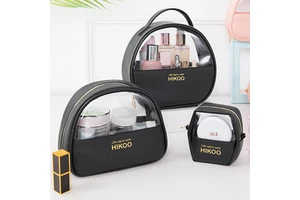 OEM Travel Double Layer Jewelry PU Leather Bag Zippered Jewelry case Waterproof Cosmetic Storage Organizer Bag
