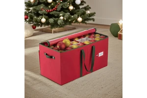 Large Christmas Ornament Storage Box Stores Ornaments W/Dividers - Non-Woven, Durable Christmas Storage Containers Storage Bin