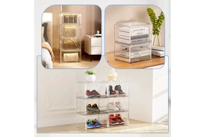 Clear Stackable Drawer-Type Magnetic Plastic Shoe Storage Box for Home Closet Living Room Entryway Shoe Organization