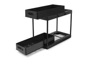 2-Tier Double Sliding Drawer Easy Access Slide Cabinet Organizer Modern Kitchen Bathroom Under-Sink Storage Accessory Shelf