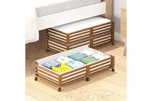 OEM Solid Wood Underbed Storage Bin with Wheels Rolling Under Bed Drawer Organizer for Clothes Toys Blankets Space Saving Box