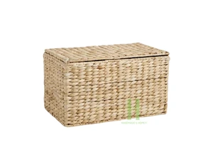 Boho Eco-Friendly Handwoven Water Hyacinth Rectangular Storage Basket Home Organization Woven Belongings OEM Vietnam