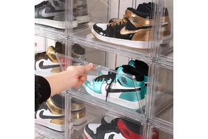 Hot Sale Sneaker Drop Front Shoe Box Shoe Storage Boxes Clear Transparent Stackable Plastic Shoe Box Display Case