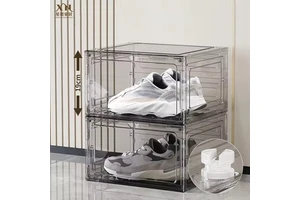 Wholesale Stackable Transparent Shoe Organizer Containers Plastic Sturdy Bag Display Case Shoe Storage Cabinet Shoe Box