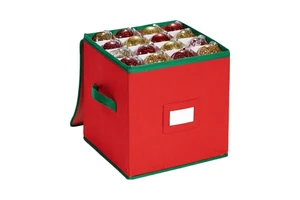 Poxela Modern Design Christmas Ornament Organizer Storage Box Tear-Proof Non-Woven Container 3-Inch Cube Compartments Dual