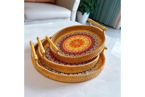 Handmade Woven Rattan Hanging Storage Baskets for Kitchen Living Room Bakery-Eco-Friendly Craftsman Design